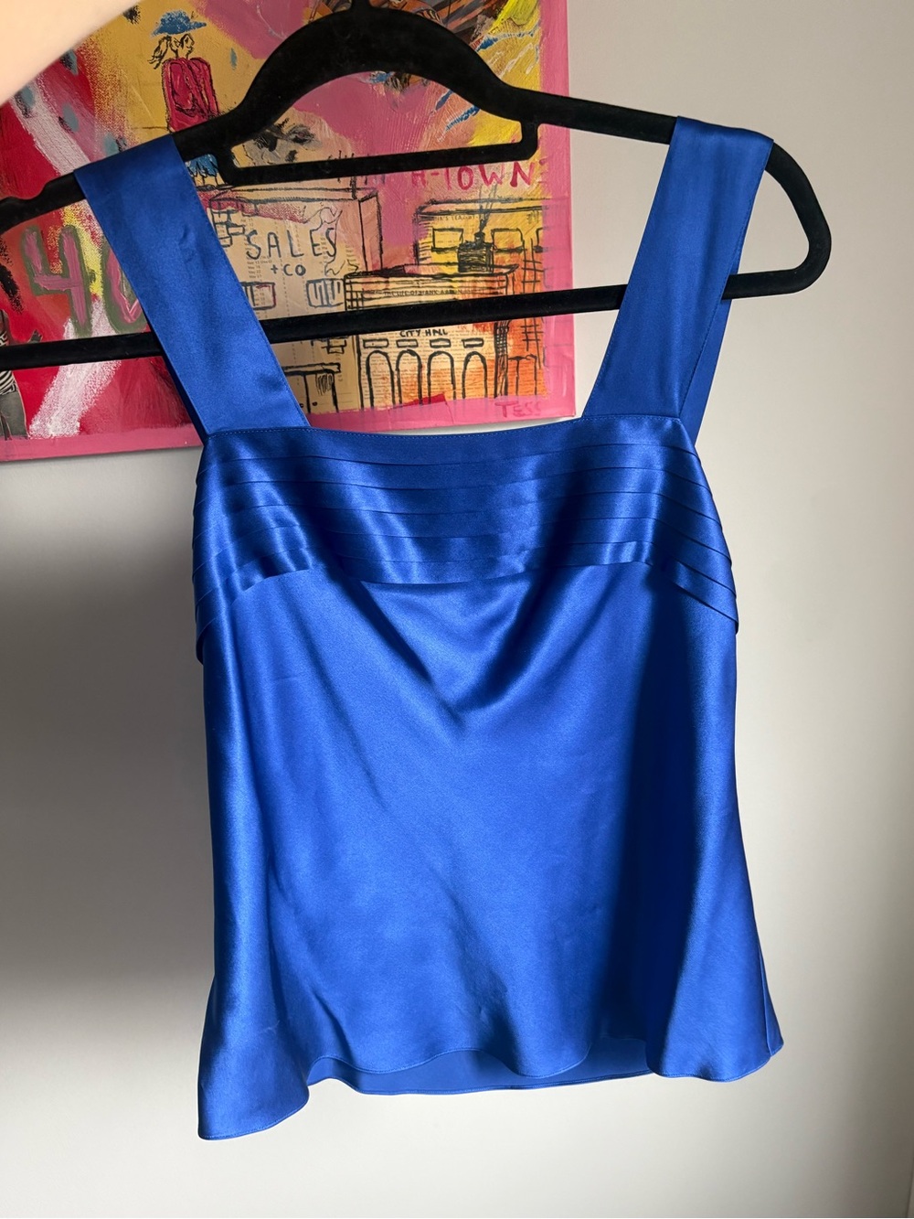 Blue Satin Square-Neck Women's Tank Top